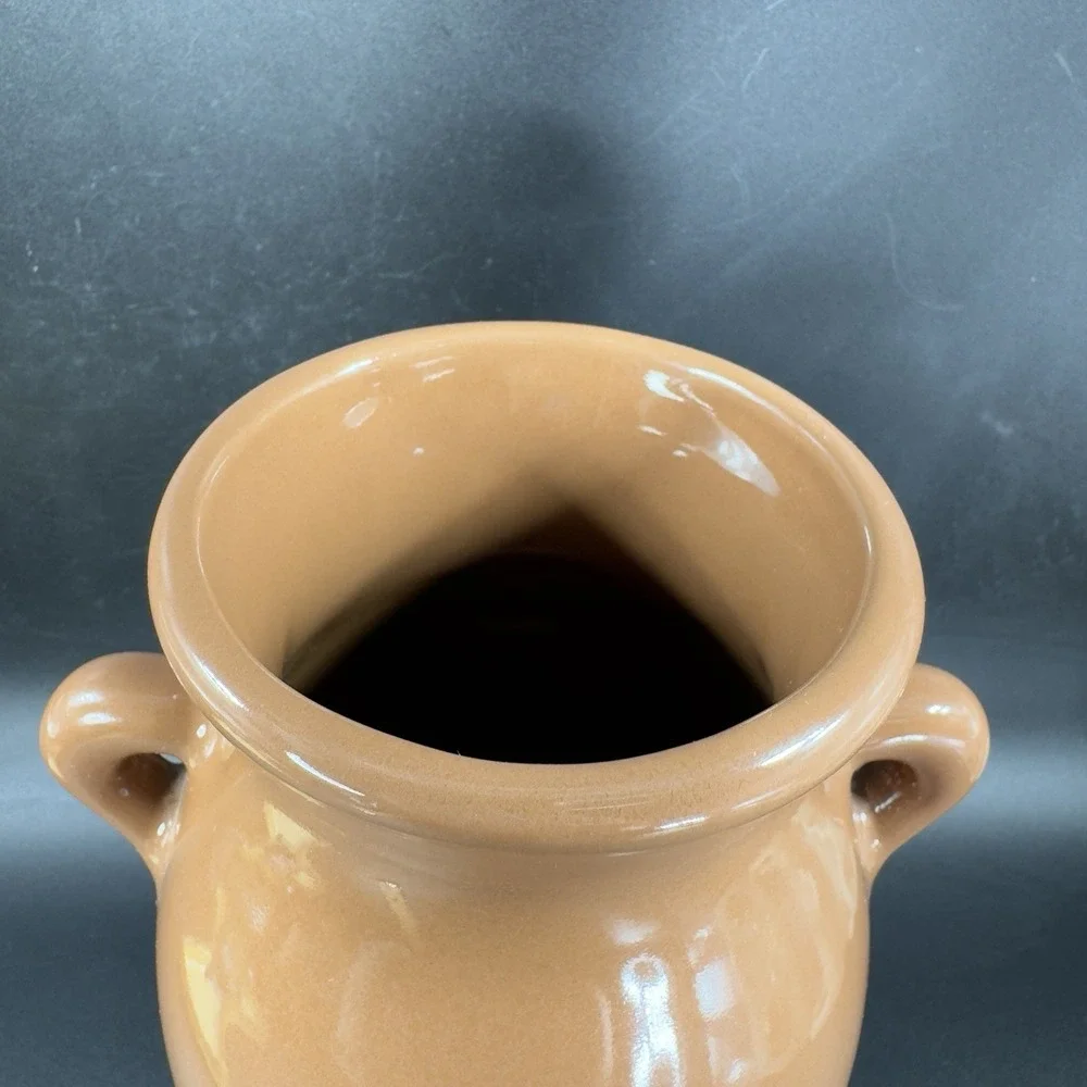 Haeger Pottery Brown Glaze Vase Vessel Jug With Small Handles Original Label USA